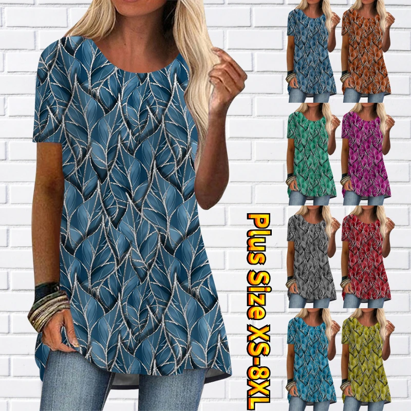 

Women's Tops Summer Daily Street Round Collar Loose Retro Printed T-shirt Fashion Casual Trend Short Sleeve Women's Clothing