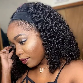 Afro Kinky Curly Human Hair Headband Wig For Black Women 250% Density Brazilian Remy Full Machine Made Wear and Go Glueless Wig 1