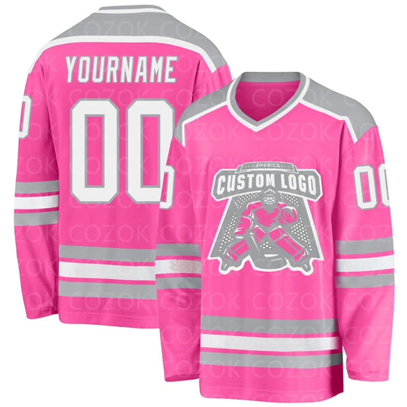 CustomPinkHockey3DPrintYouNameNumberLogoMenWomenIceHockey