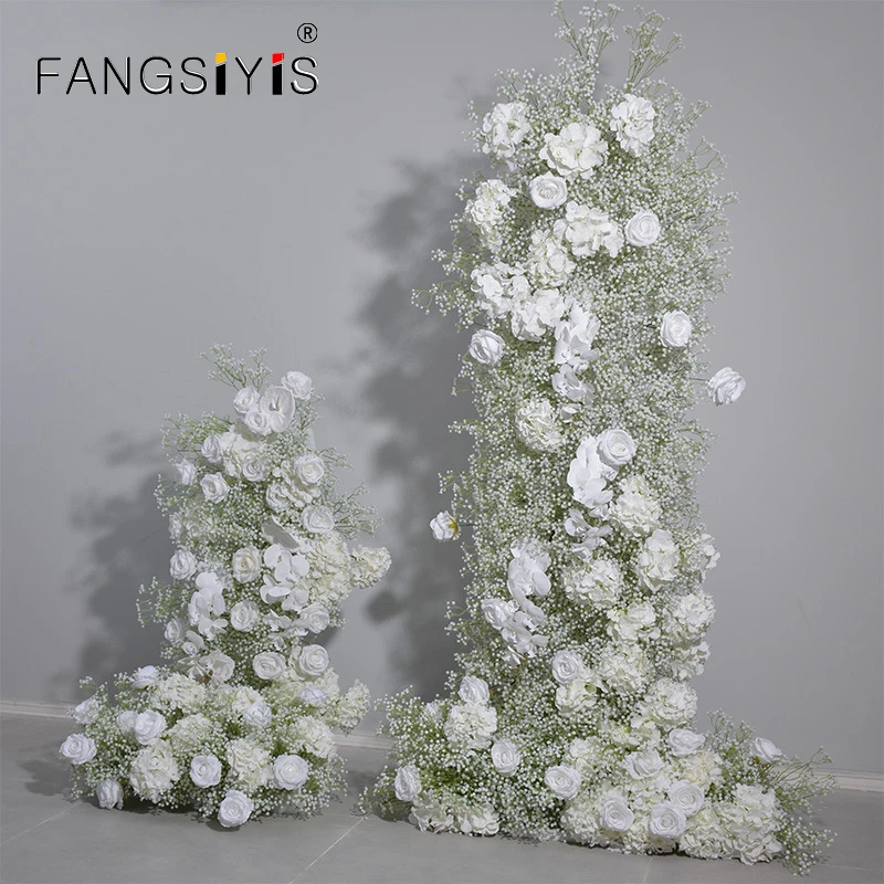 

White Rose hydrangea Babys breath Floral Arrangement Wedding Backdrop Arch Kt Board Decor Gypsophila Corner Flower Event Props
