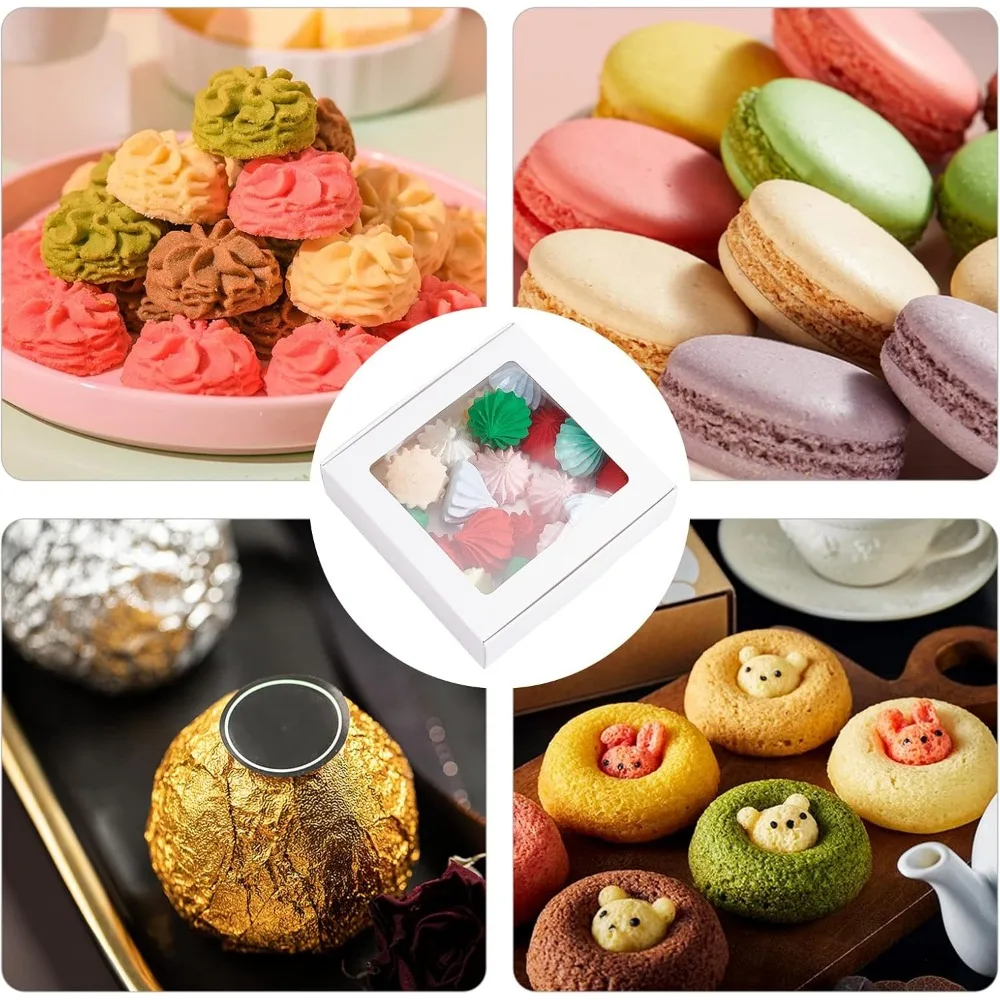 Clear PVC Square Window Gift Boxes White Kraft Paper Present Packing Boxes for Party Favor Treats Cookies Small Gifts or Crafts