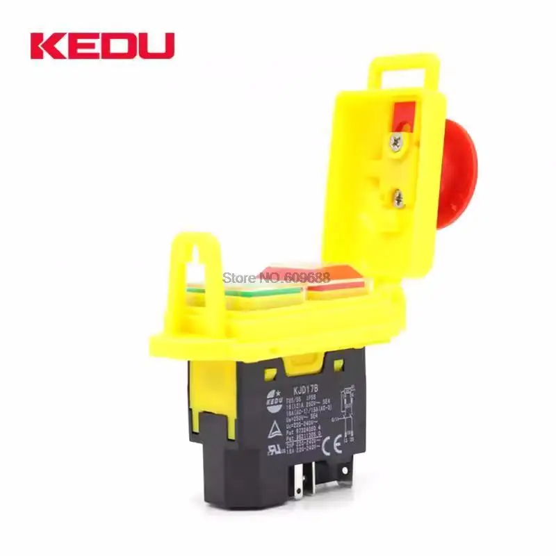 Kedu-interruptores de Botão Eletromagnéticos Impermeável Parada de Emergência Interruptor de Botão Kjd17b 120v 220v 2hp 16a Pin Segurança