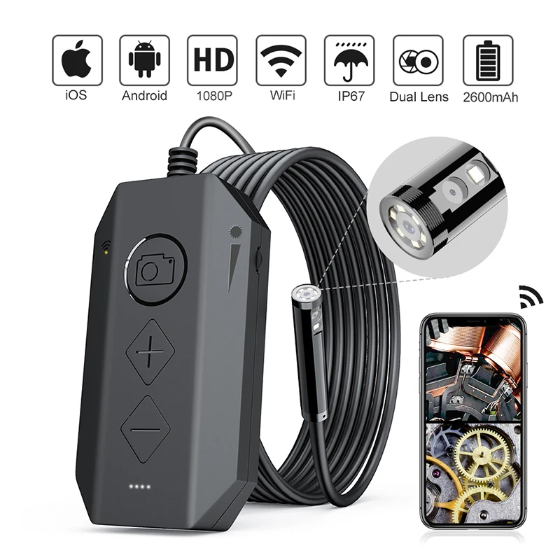 8MM 1080P Dual Lens 4X Zoom WIFI Endoscope Water-proof IP66 CMOS Borescope Inspection Digital Microscope Camera Otoscope 5mm 2mp 1080p dual lens 4x zoom wifi endoscope camera side view