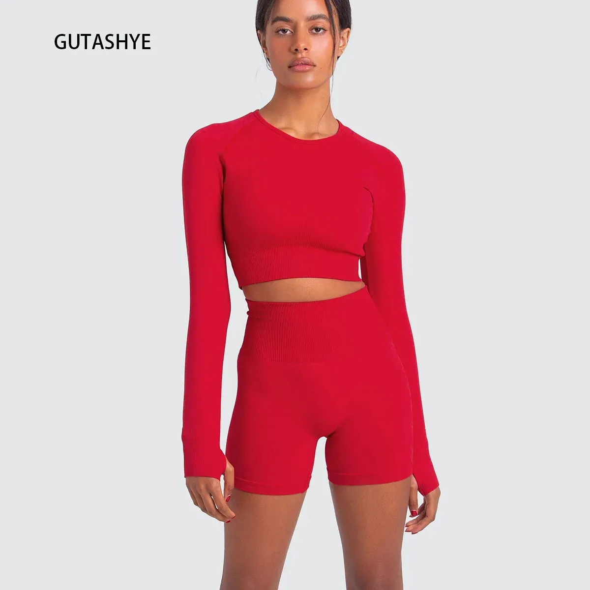 

Seamless Yoga Sets Women Workout Sportswear Gym Clothing Long Sleeve Crop Top High Waist Leggings Workout Fitness Sports Suits