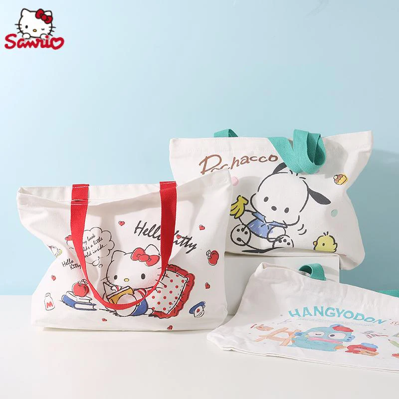 

Kawaii Sanrios Canvas Bag Hello Kitty Kuromi Cinnamoroll Cute Girl Large Capacity Shoulder Bag Student Storage Bag Children Gift