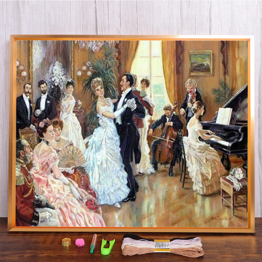 Description Picture 6 of itemEuropean Dance Printed Fabric Cross-Stitch DIY Embroidery Full Kit Sewing Needlework Handmade Handiwork Room Decor Sales Stamped