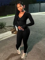 Laxsesu Sporty Casual 2 Piece Set Femmes Survêtement À Capuchon Zip Crop Tops + Leggings Fitness Soft Stretch Streetwear Activité Costume 1