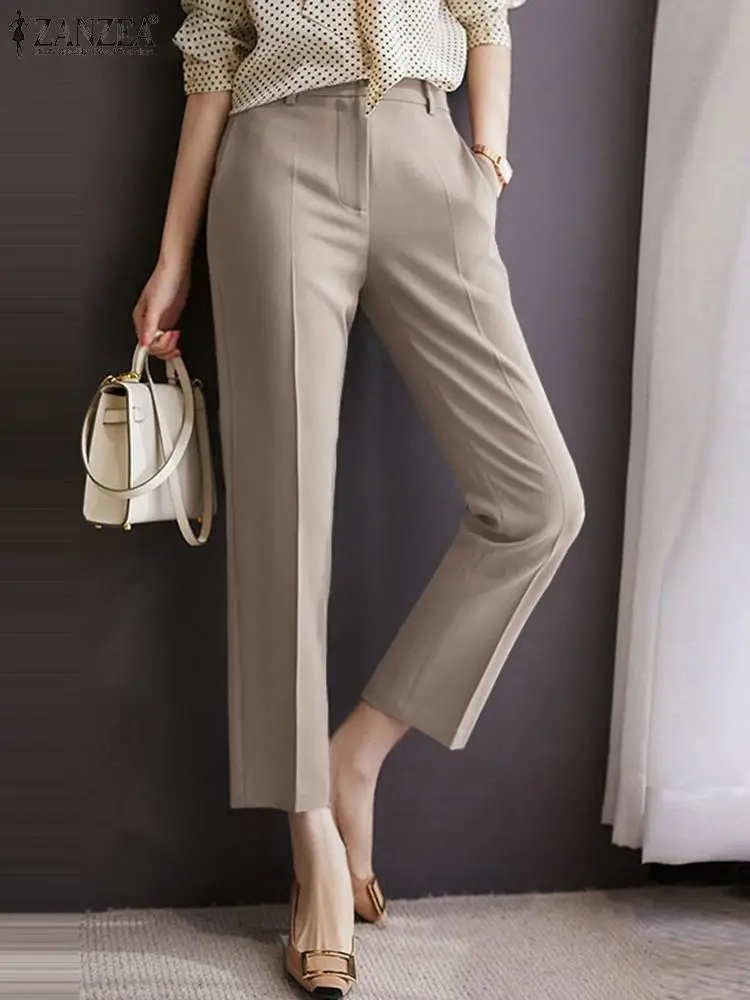 

2023 ZANZEA Elegant Women OL Work Pants Casual High Waist Loose Trousers Formal Officewear Pant Fashion Solid Pantalones Palazzo