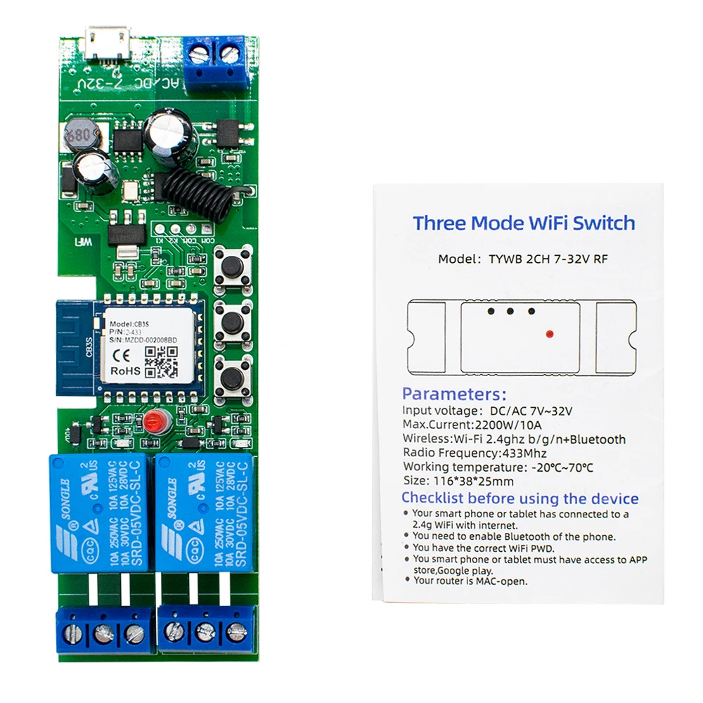 Smart WiFi Relay Switch with Timer & Dry Contact Control – Voice Assistant Compatible
