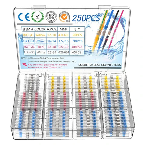 Waterproof Heat Shrink Butt Crimp Terminals Solder Seal Electrical Wire Cable Splice Terminal Kit with Hot Air Gun