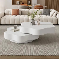 Table basse en forme de fleur 74,8*67,5*31cm, plateau supérieur 360 °   Table basse pivotante pour salon, double plateau, 2 niveaux de rangement, capacité totale recommandée 30 kg, MDF, blanc crème 1