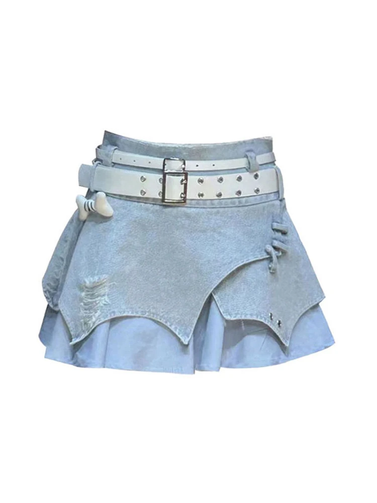 

Korean Fashion Hotsweet Vintage Contrast Stitching Mini Denim Skirt Women Summer High Waisted Slim Jeans Skirt Y2K Streetwear