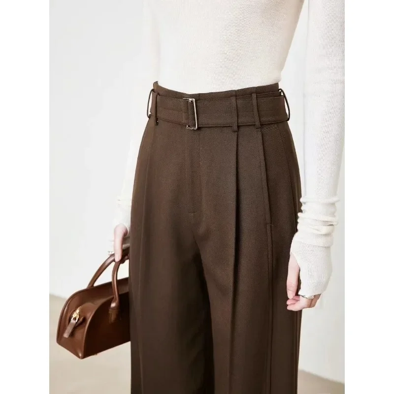 Deeptown Elegant Classic Suit Pants Women Brown Old Money Vintage Formal Office Ladies Loose Korean Fashion Trousers Winter