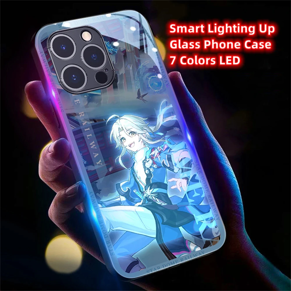 Honkai Game Luminous Tempered Glass Phone Case LED Backlight Cover  For Samsung S24 S23 S22 S21 S20 FE Note 10 20 Plus Ultra A54