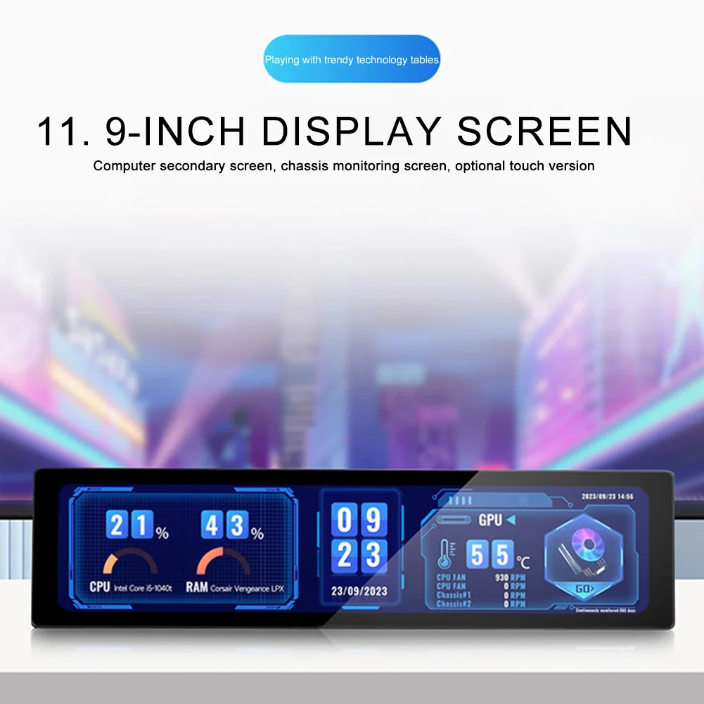 PC 컴퓨터 케이스용 정전식 터치 스크린, 11.9 인치 IPS USB 보조 화면, 컴퓨터 모니터링, CPU GPU RAM 디스플레이