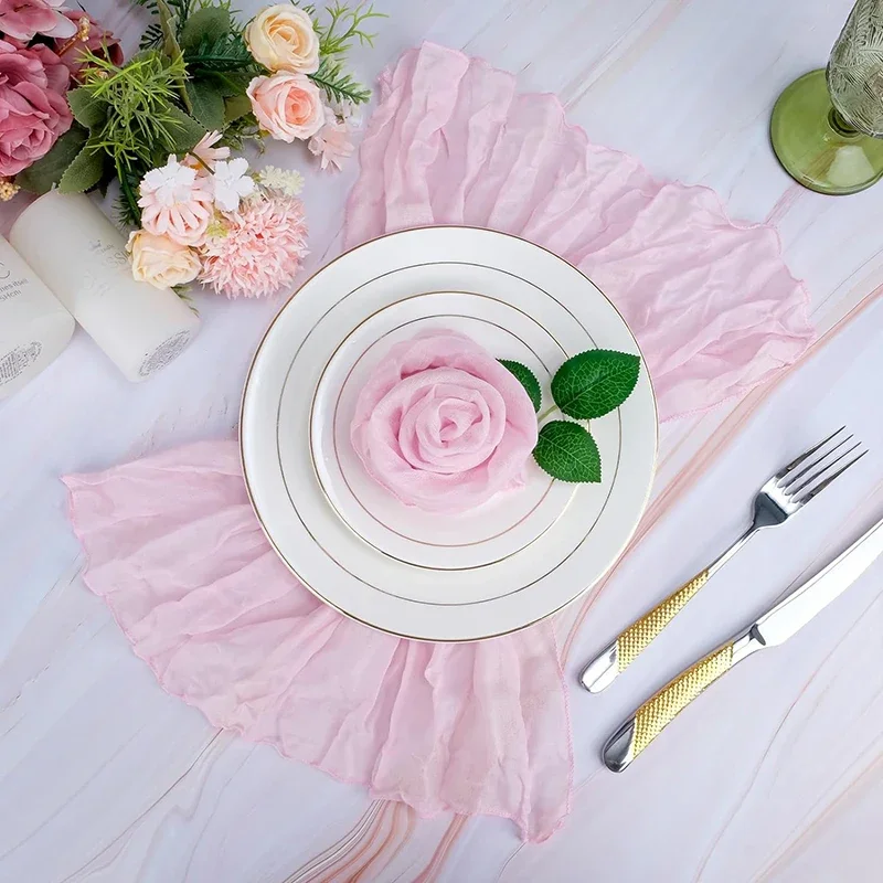 12Pack Blushing Pink Cheesecloth Napkins 50X50CM Cloth Cotton Boho Wrinkled Square Gauze Napkin for Wedding Party Birthday Decor