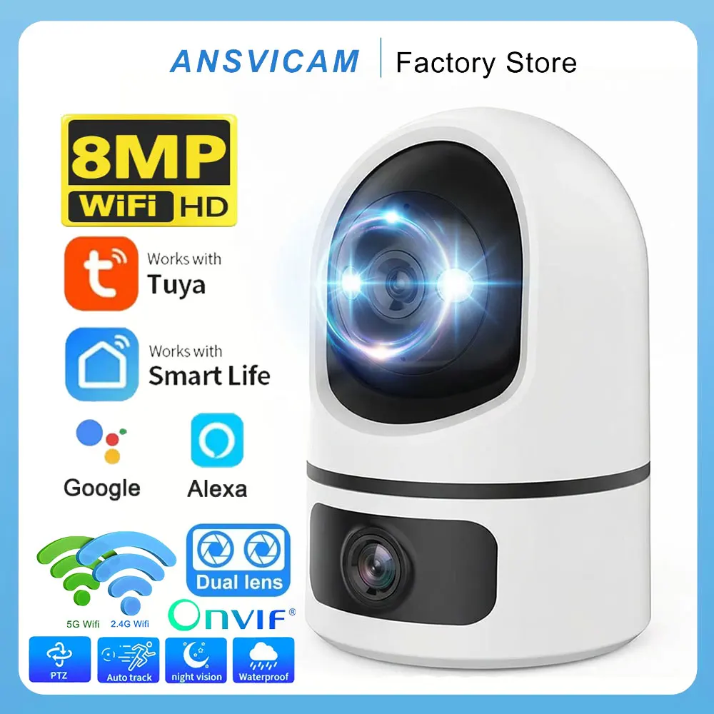 ANSVICAM 4K IP Camera 5G WiFi Dual Lens Tuya Smart Auto Tracking CCTV Cameras Wireless Surveillance ONVIF Security Baby Monitor 1