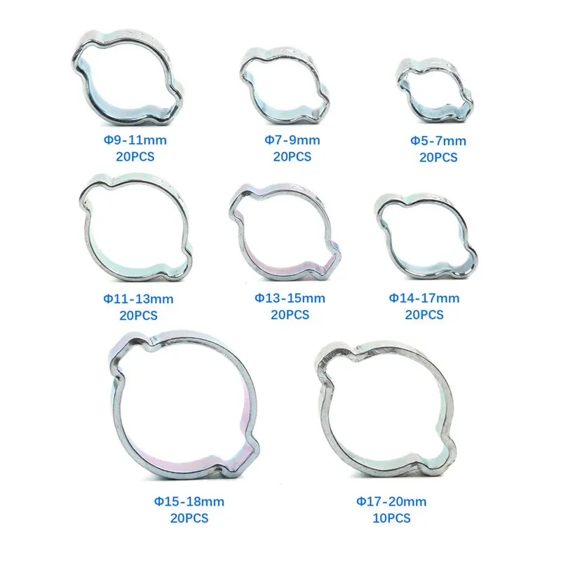 Description Picture 3 of item150pcs 5-20mm Double Ears Hose Clamp Worm Drive Fuel Water Hose Pipe Clamps Clips Assortment with Plier for Securing Pipe Hoses