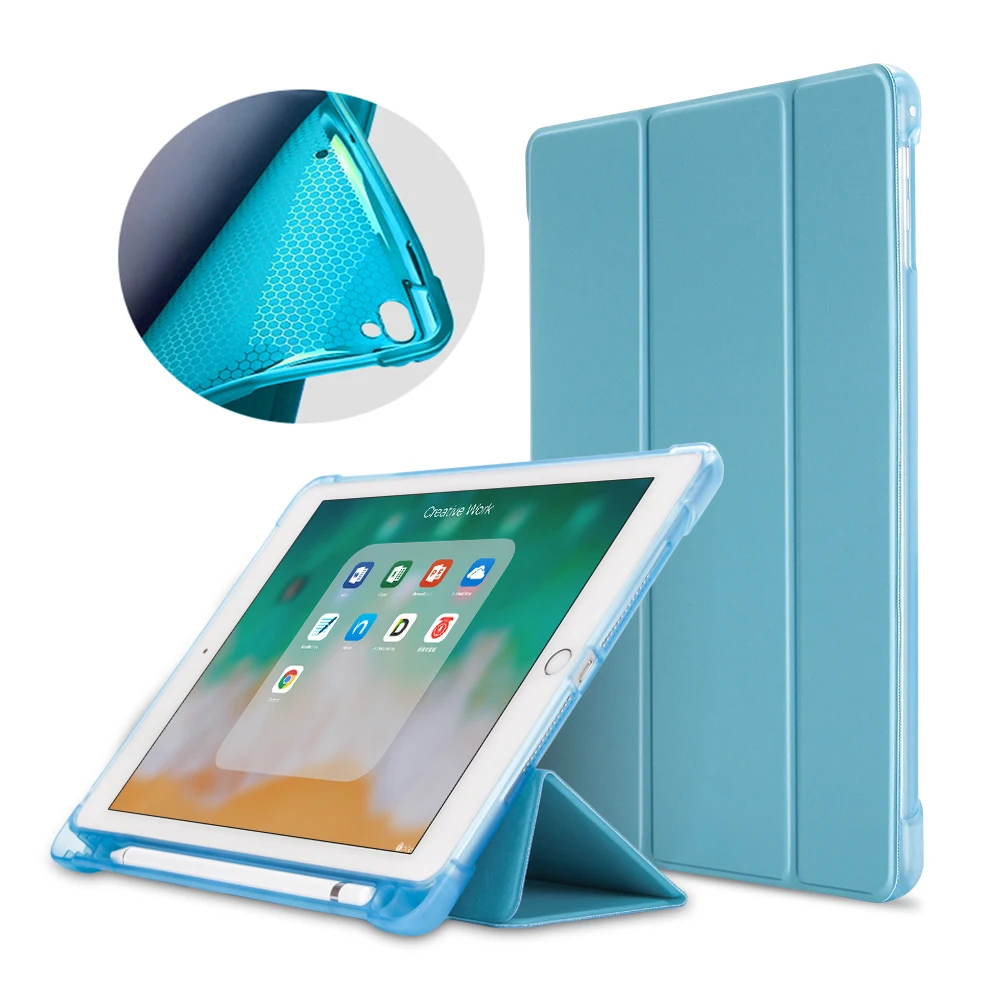 

Чехол для iPad 9,7 дюйма 2017 2018, чехол с держателем для карандашей, умный Мягкий силиконовый чехол из искусственной кожи для iPad 5th 6th A1822 A1823 A1954