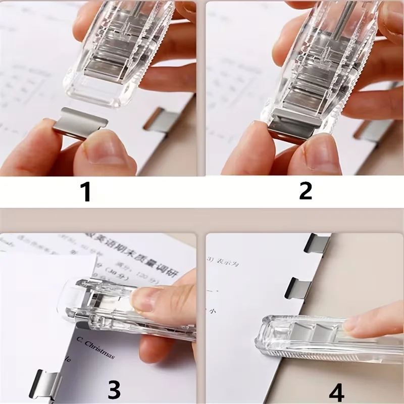 푸셔 + 추가 클립 50개, 간단한 투명 바인딩 재료 시험지 푸셔, 정리용 클립, 스낵 밀봉 클립