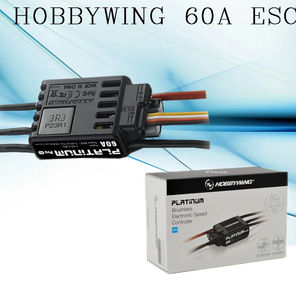

Hobbywing Platinum Pro 60A V4 ESC 3S-6S Electronic Speed controller For 450-480 Class Heli Propeller 325-360mm RC