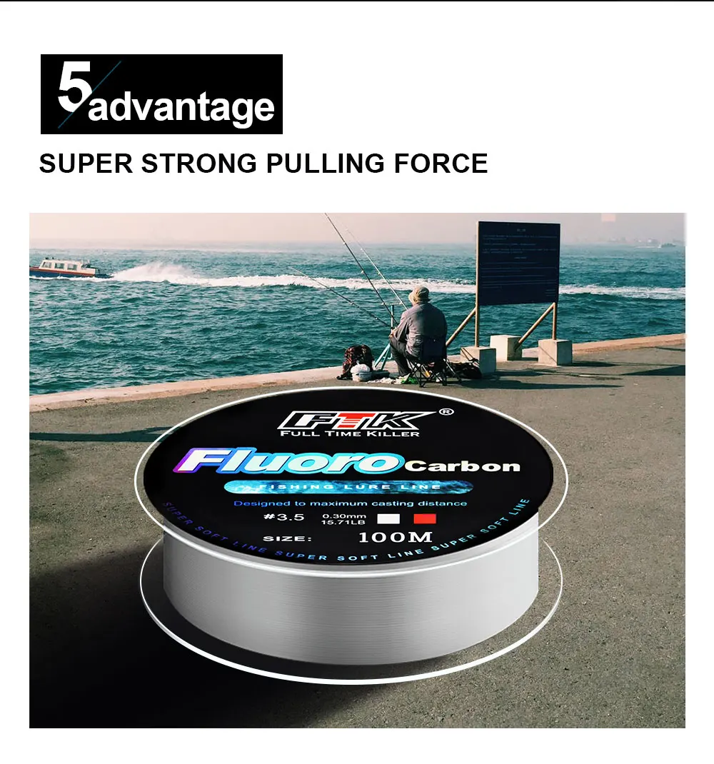 FTK 100M Fluorkohlenstoff Beschichtung Angelschnur 0,14 MM-0,50 MM 4,136 LB-34,32 LB Carbon Faser Führer Angeln Locken Draht Linie Japan – Detail 9