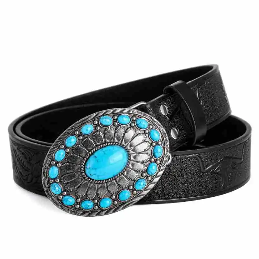 Women's Belt Bohemian Style Belt Vintage Inlaid Turquoise Belt Hip Hop Punk Rock Y2K Style Fashionable Male Belt，For Ideal Gifts