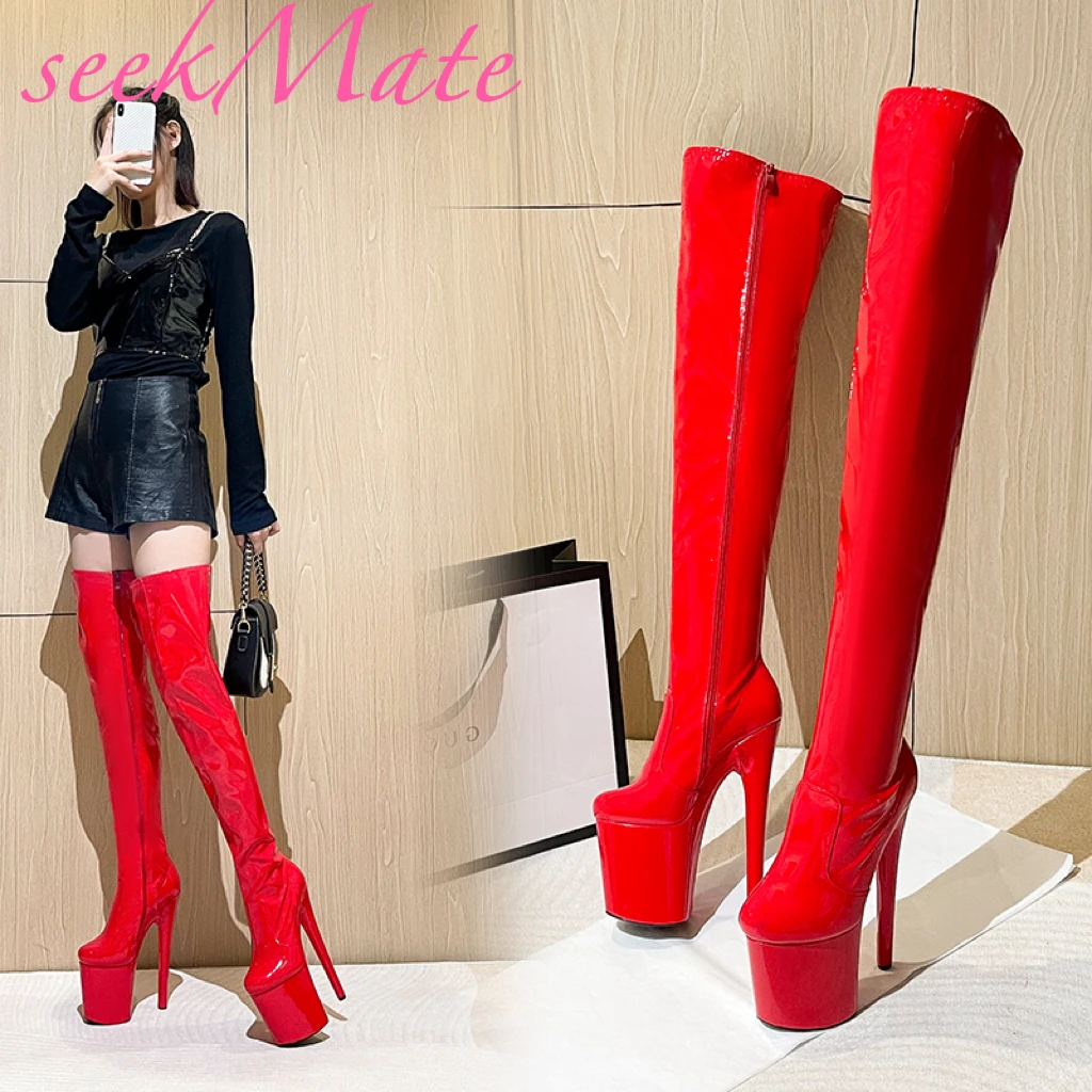 seekMate Heel Super High Heel 20cm Round Head Sexy 58cm Boots Over Knee