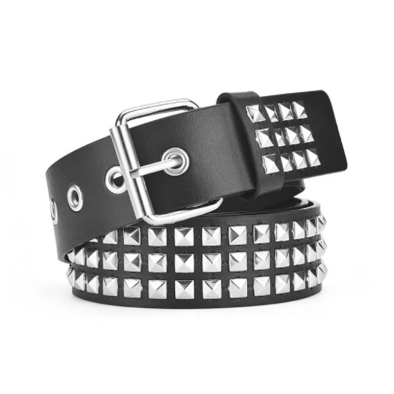 

Новый ремень с квадратными бусинами и заклепками, металлический ремень в виде пирамиды для мужчин и женщин, фурнитура в стиле панк, ремень для джинсов, дизайнерский пояс, женский ремень
