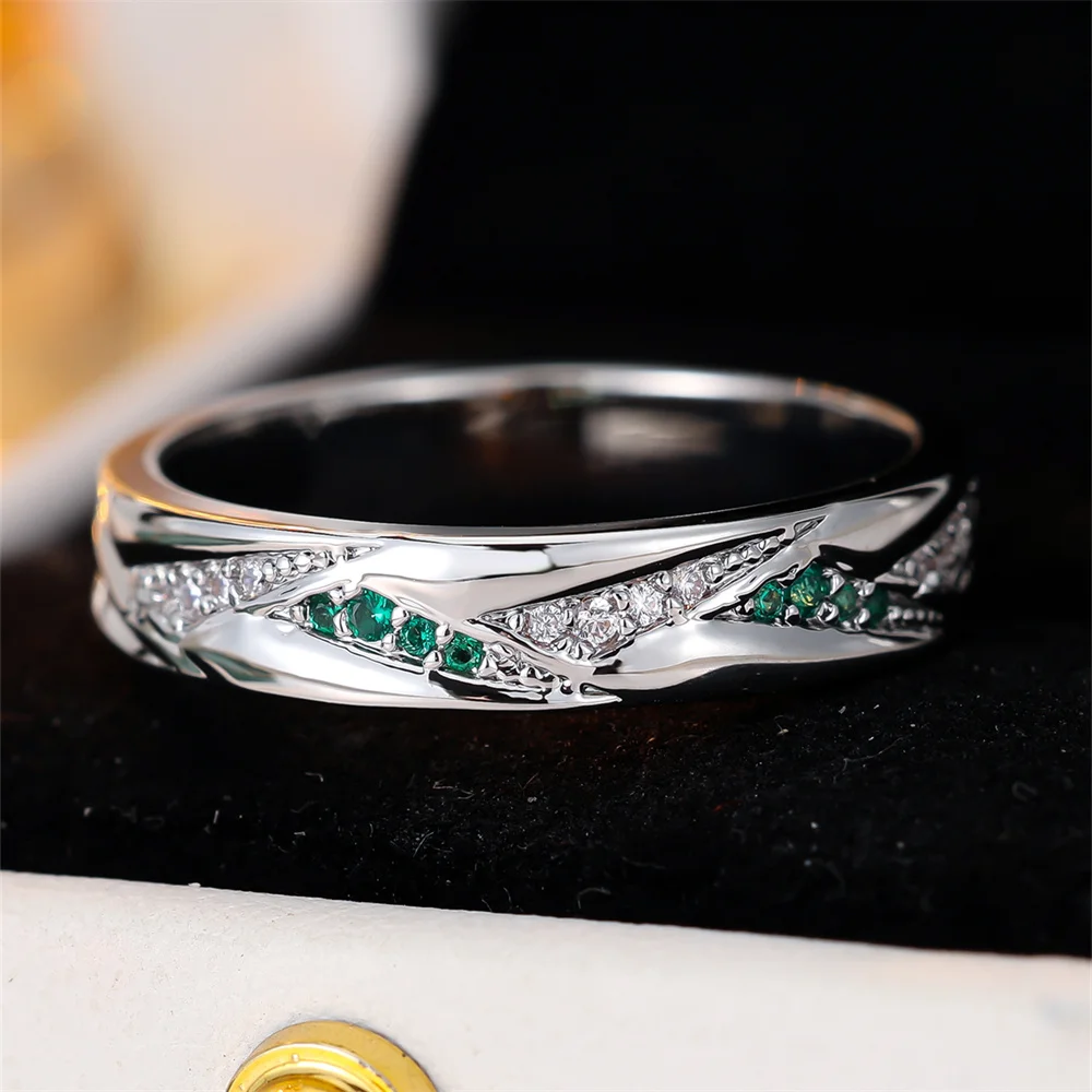 Green Crystal Small Stone White Zircon Rings For Women Trendy Silver Color Bridal Engagement Band Wedding Jewelry Versatile Gift