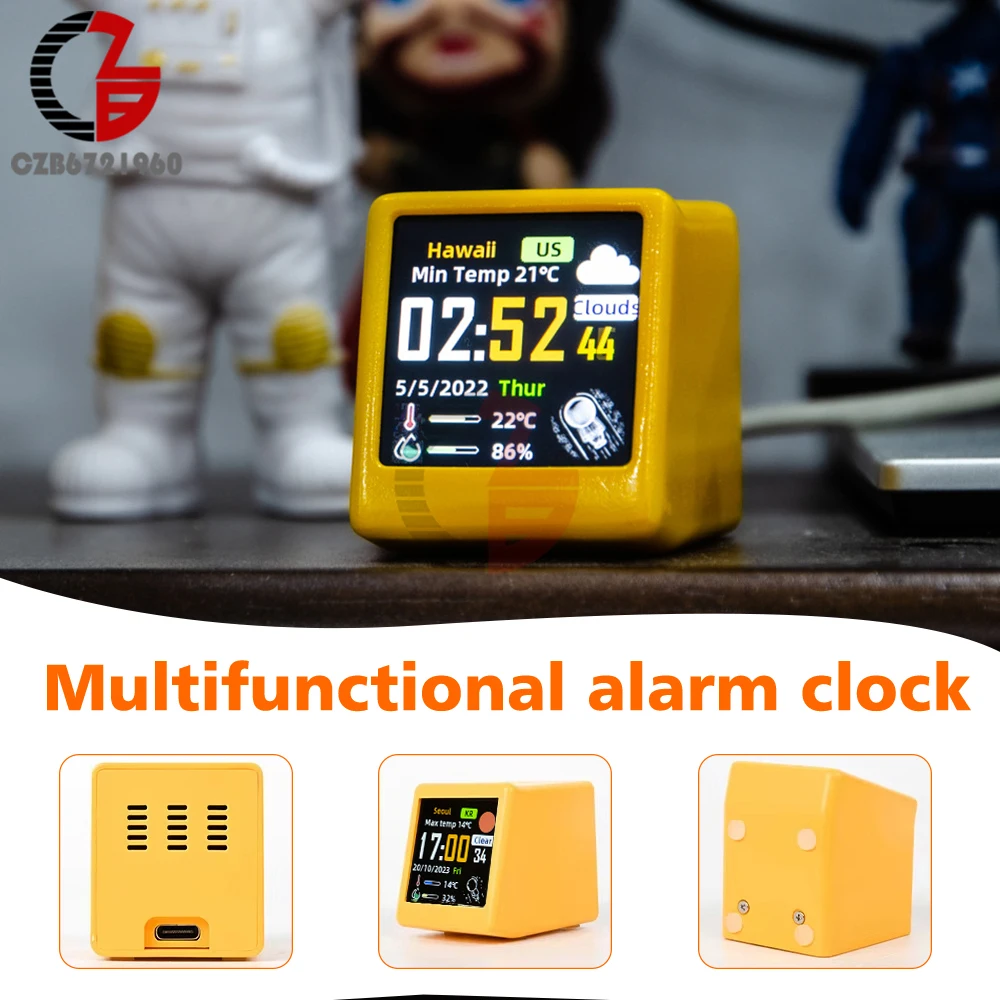 Thermometer Hygrometer Digital Thermometer Temperature and Humidity Meter Hygrometer Thermometer Digital Display Thermometer Hygrometer Mini Smart WIFI Weather Station Weather Temperature Humidity Time Alarm Clock