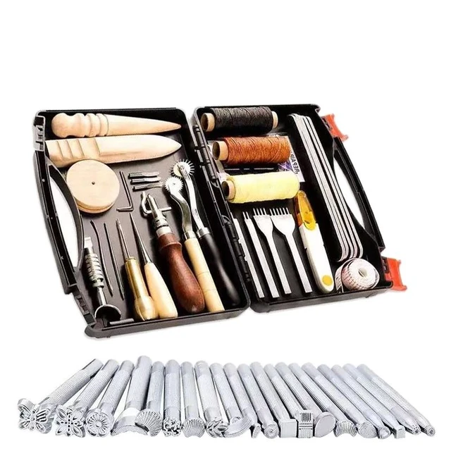 48 Pieces Leather Working Tools Kit and Supplies All in One Leather Craft  Stamping Tools for