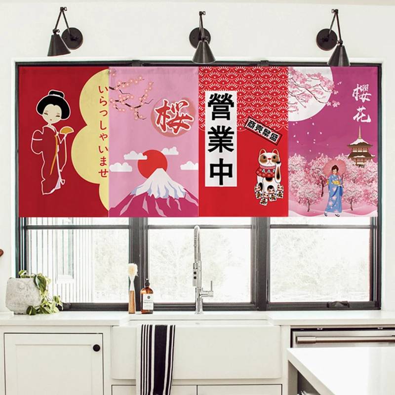 Japanese Style Door Head Half-curtain Kitchen Noren Restaurant Cuisine Izakaya BIstro Decor Short Curtains Doorway Partition 5