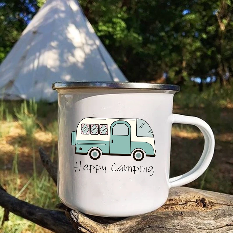 Camper Enamel Travel Mug - Handmade Creative Coffee and Tea Cup with Handle