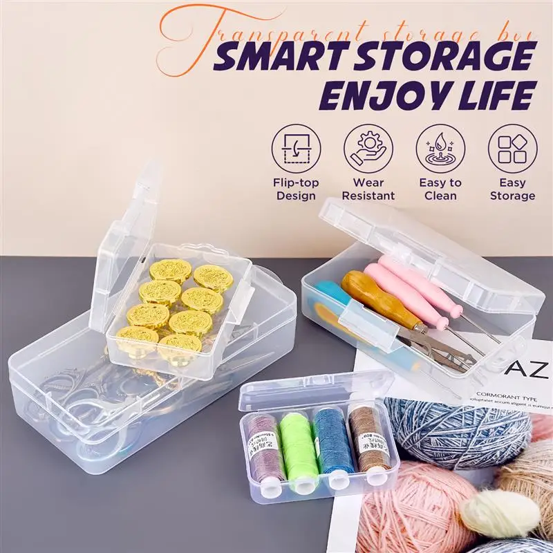 Mini Storage Box Transparent Plastic Jewelry Storage Box Container Portable Sewing Tool Needle Thread Packaging Case