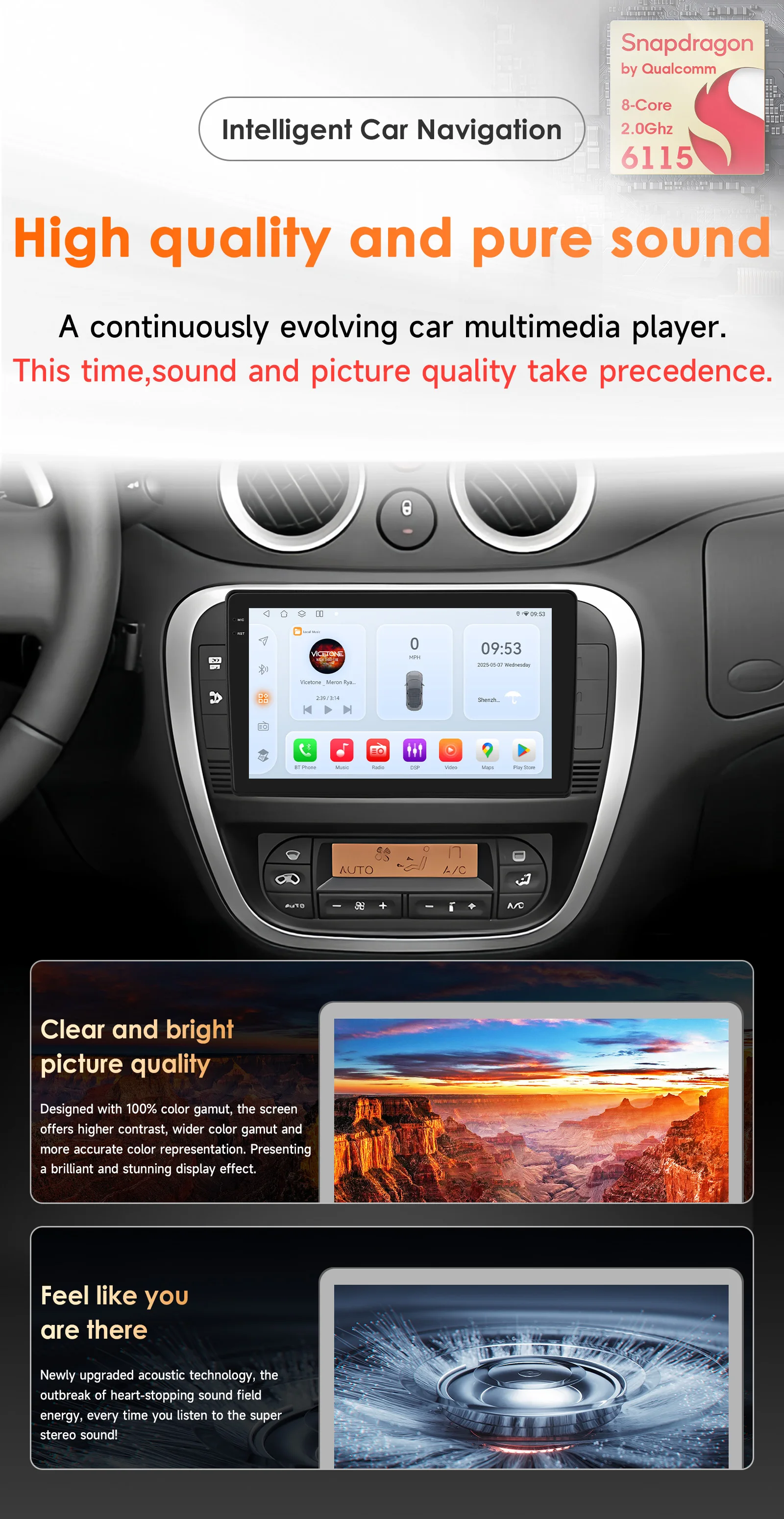 Carplay Android 14 Autoradio Autoradio für Citroen C2 C3 2001–2010 Multimedia-Player von Snapdragon 6115 Bildschirm GPS 360 Kamera – Detail 3