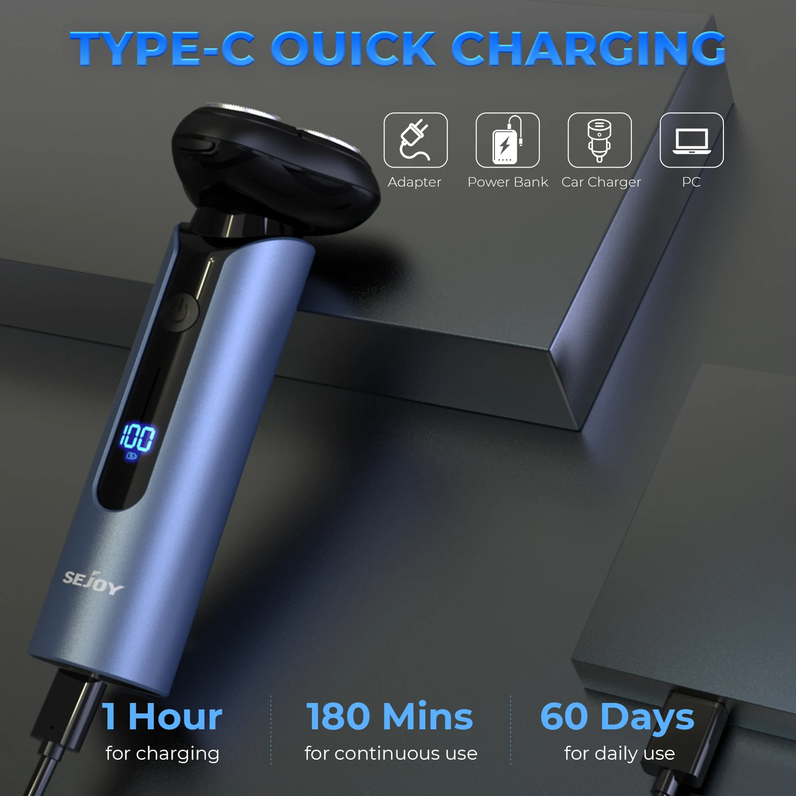 Electric Shaver Electric Razor Rotary Shaver Electrical Rotary Shaver Cordless Shaver Sejoy Electric Shaver for Men 3D Floating Blade Washable Type-C USB Rechargeable Beard Razor Trimmer Machine For Barber