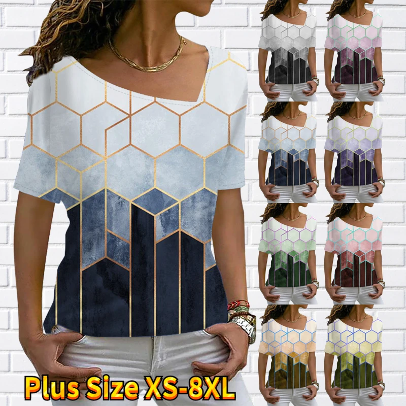 

Ladies Tee Shirt Top New Design Printing Pullover Elegance T-shirt Short Sleeve Summer V-Neck Casual T Shirts Women Loose Top