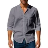 Henley Neck Cotton Linen Shirt Premium Lightweight Breathable Slim Fit Long Sleeve Button-Up