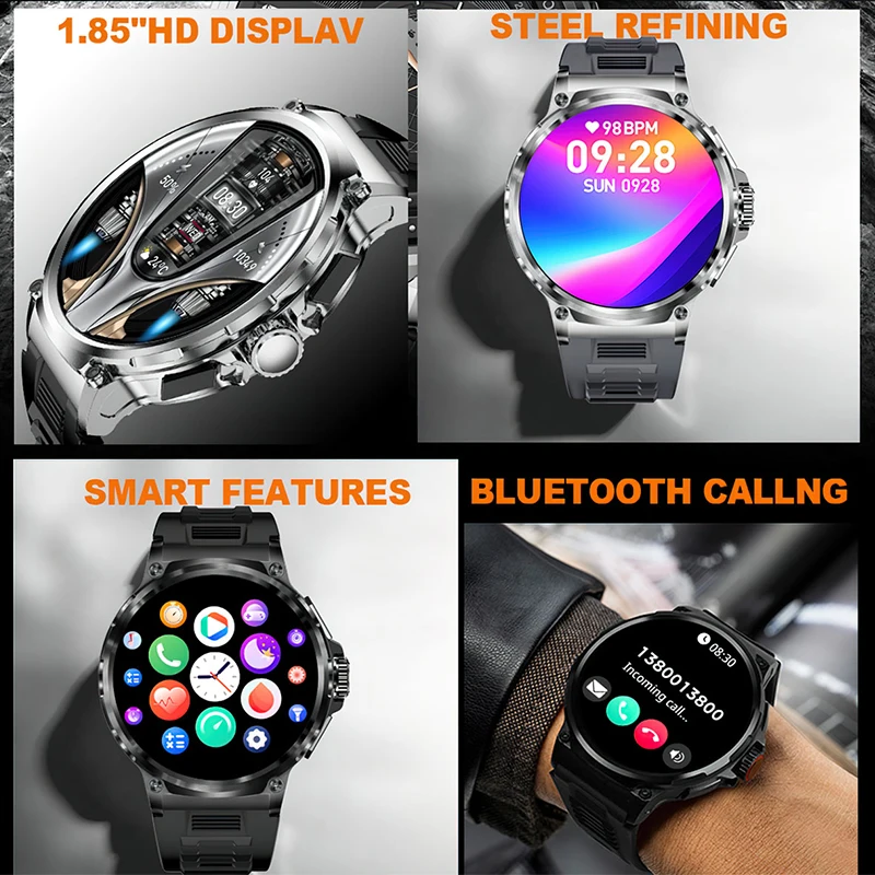 2025 New 1.85-inch AMOLED HD smartwatch Men GPS track HD Bluetooth call 710 mah large battery suitable sports waterproof Watches