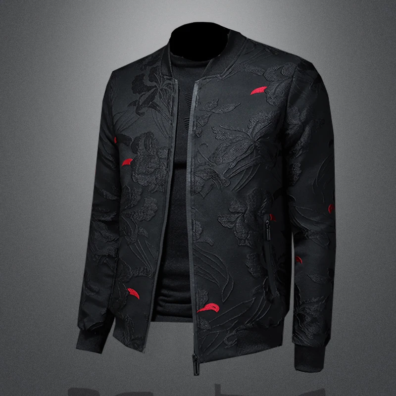 Korean version of fashionable men's printed Jacket, slim fit retro business jacket, men's autumn retro bomber jacket  coats men