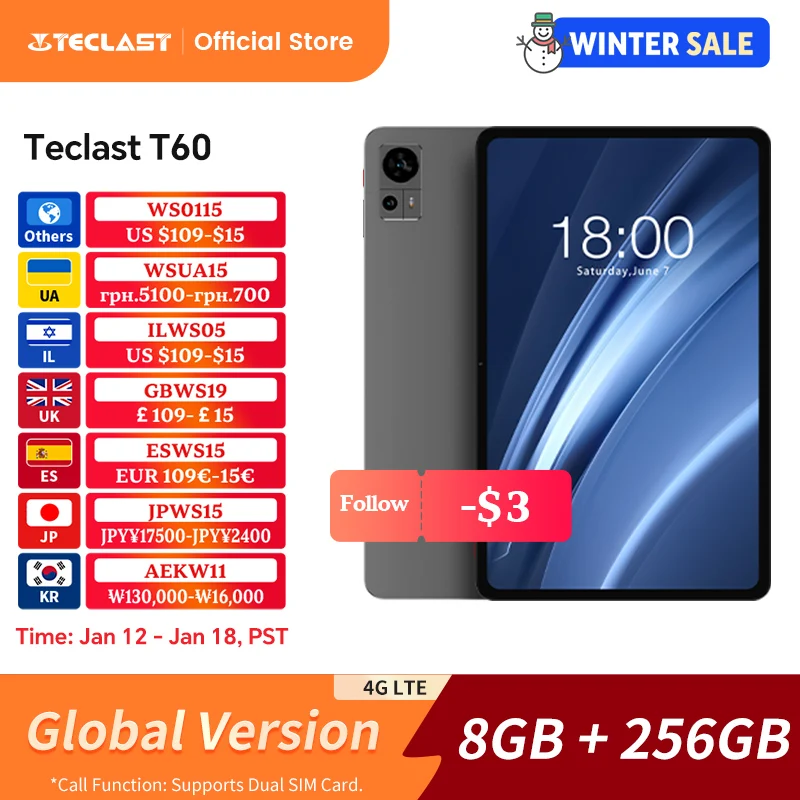 Teclast T60 12 inch 2K Tablet Android 14 8GB+12GB RAM 256GB ROM