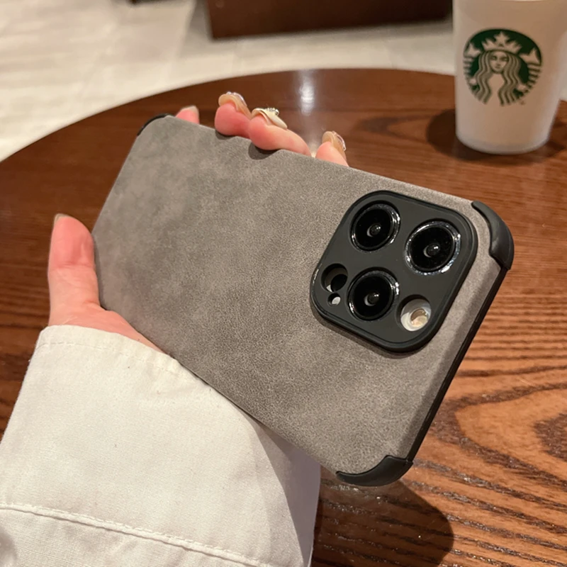thumbnail image 1 of Luxury Lambskin Leather Shockproof Matte Case for iPhone 14 11 12 13 Pro XS Max X XR 7 8 Plus SE Soft Fabric Vintage Cover Coque, 1 of 5