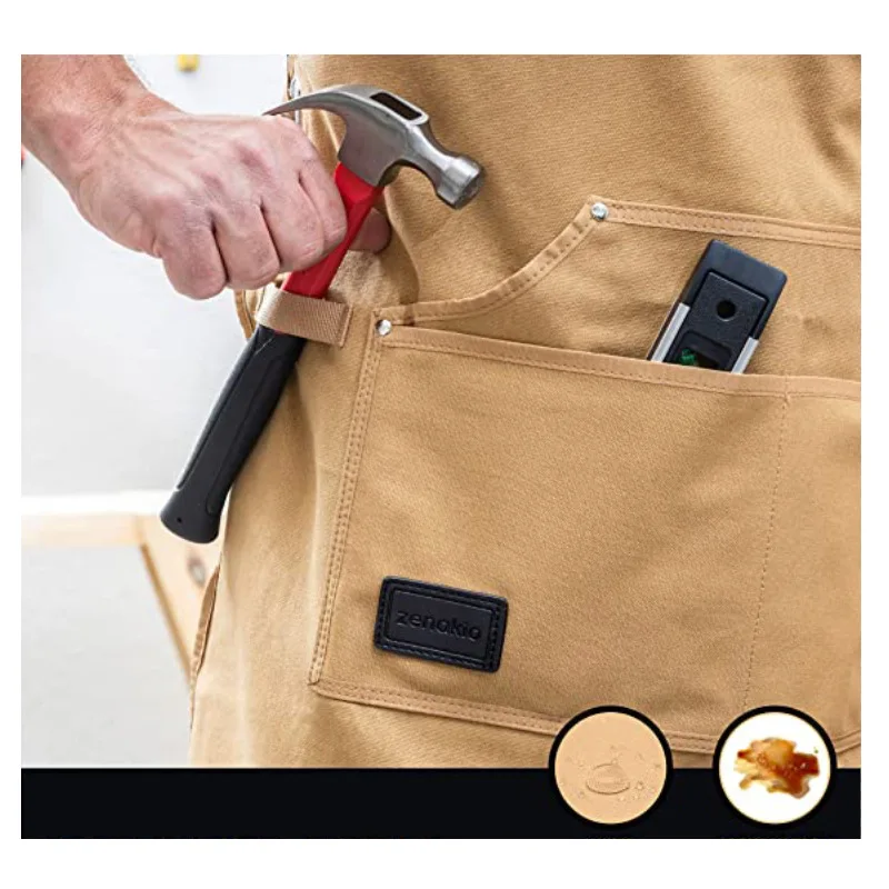 Wasserdichte, verdickte Canvas-Schürze mit multifunktionalen Taschen, Friseur, Holzbearbeitung, Garten, Reparatur, Mechaniker, modische Werkzeuge – Detail 8