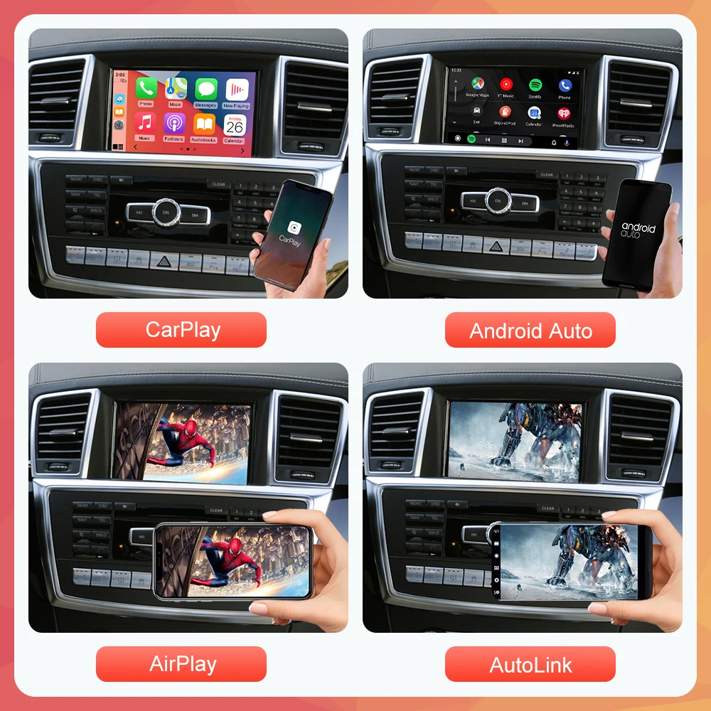 CarPlay inalámbrico Android Auto para Mercedes Benz ML GL W166 X166 2012-2015, con funciones de cámara trasera MirrorLink AirPlay