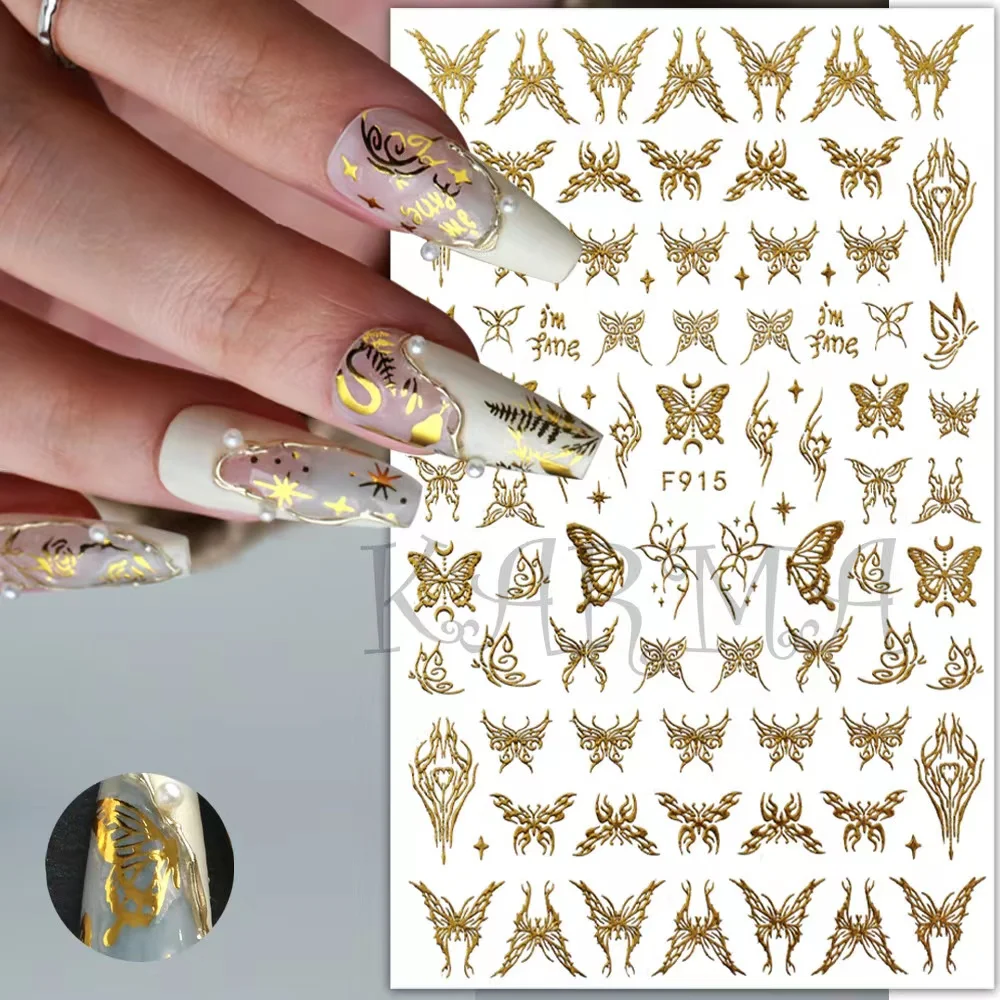 

1PCS Butterfly Nail Stickers 3D Adhesive Graffiti Golden Geometric Lines Nail Art Decorations Sliders For Nails DlY Nail Decals