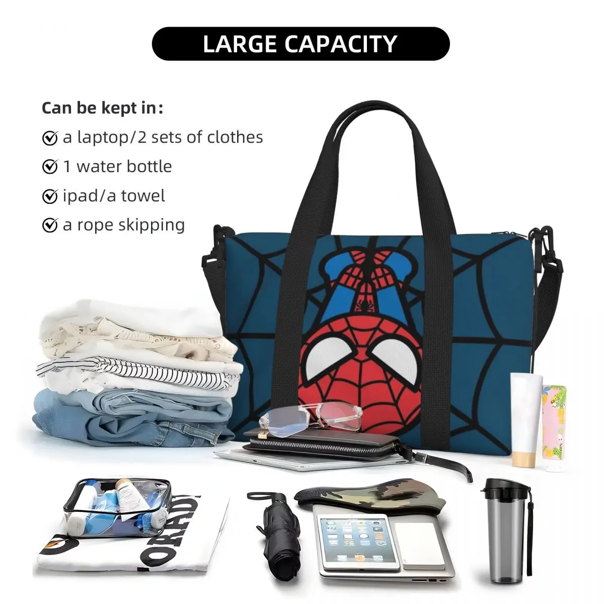Custom Large Kawaii Spider Man Hanging Upside Down Tote Bag Women Spiderman Shoulder Shopper Beach Gym Travel Bag 5
