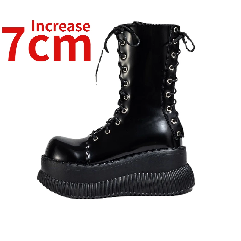 

Fashionable Street Design Style Motorcycle Boots Women's Increased 7cm Thick Sole Shoes Knight Boots Elevator Platform for Women