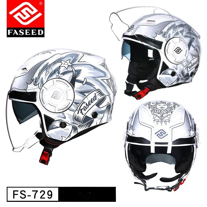 thumbnail image 1 of Casco de motocicleta FASEED de cara abierta con doble lente, medio casco, certificación DOT ECE para hombre y mujer, casco de motocicleta Cascos para motos, 1 of 5