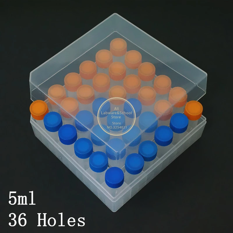 Plastic 5ml Cryovial Colored Screw Cap 1Pcs 36 Vents Plastic Freezing Tube Storage Box For Experiment 36Pcs